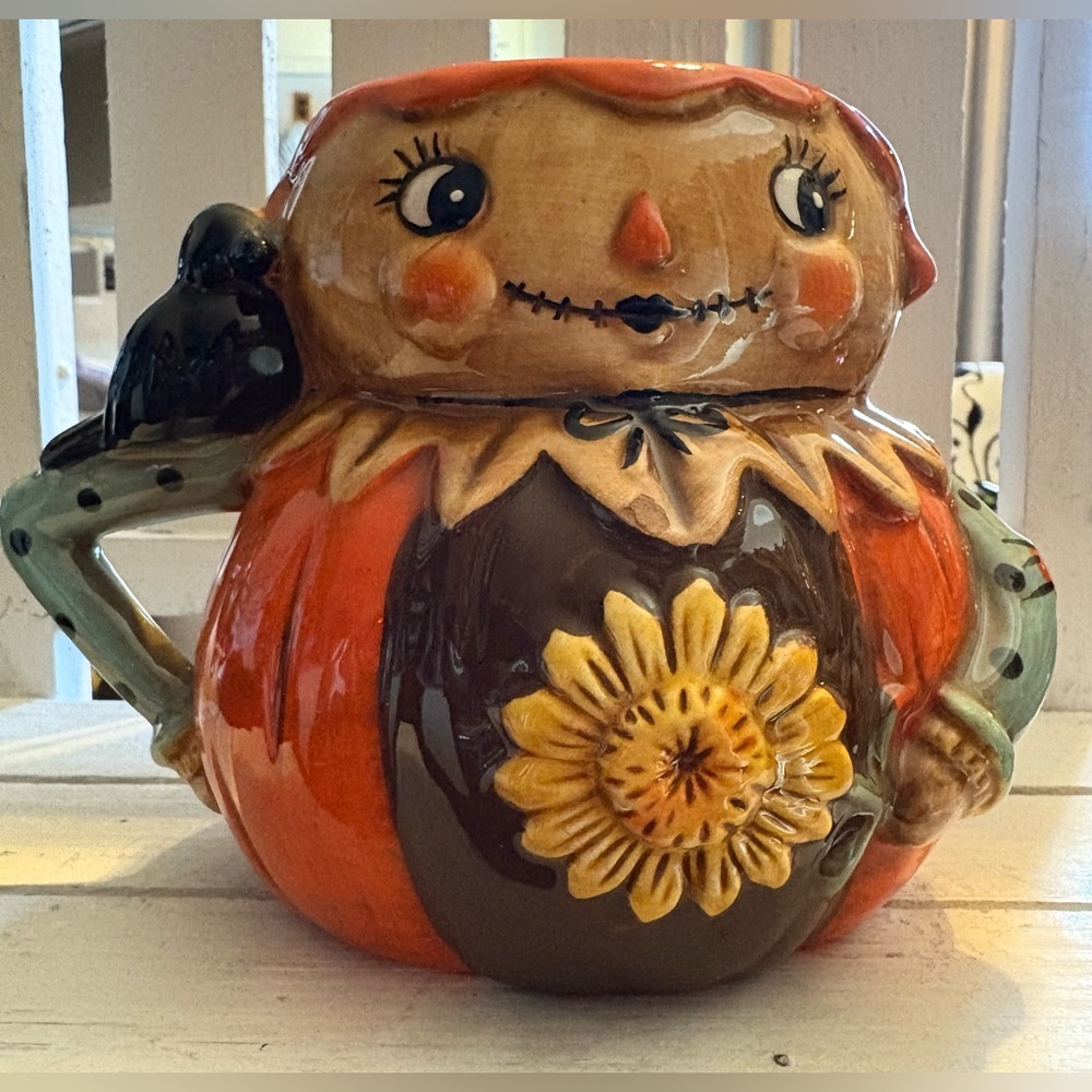 Charming Scarecrow Ceramic Mug  - Orange and Brown